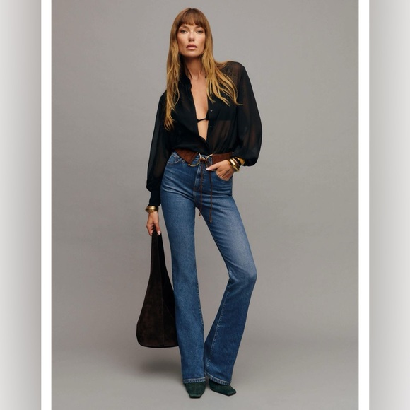 REFORMATION Marlow Super Stretch High Rise Flare Jeans in Blue Size 26 - Picture 2 of 10